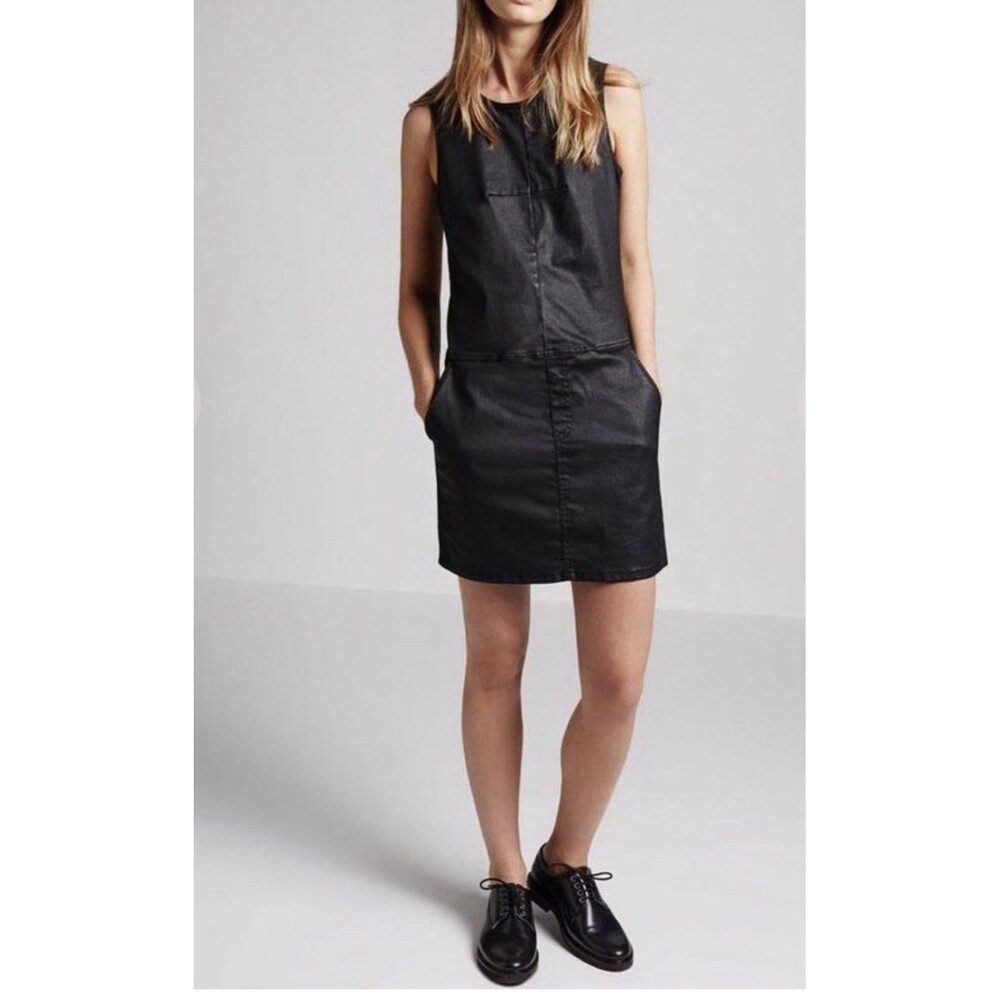 Current/Elliott black coated denim shift dress Sz 2